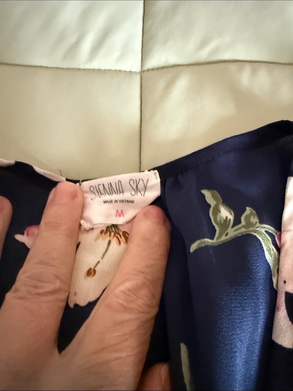 #0187 - Sienna Sky Navy Wrap Tunic with Pink Floral Print - M - Picture 2 of 2